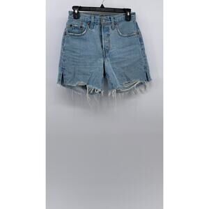 LEVI'S Women's Light Blue 501 Denim Frayed Original-Fit High-Rise Shorts SZ 24